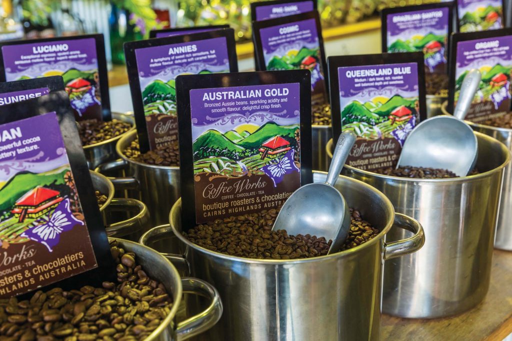 freshly ground coffee beans at coffee works