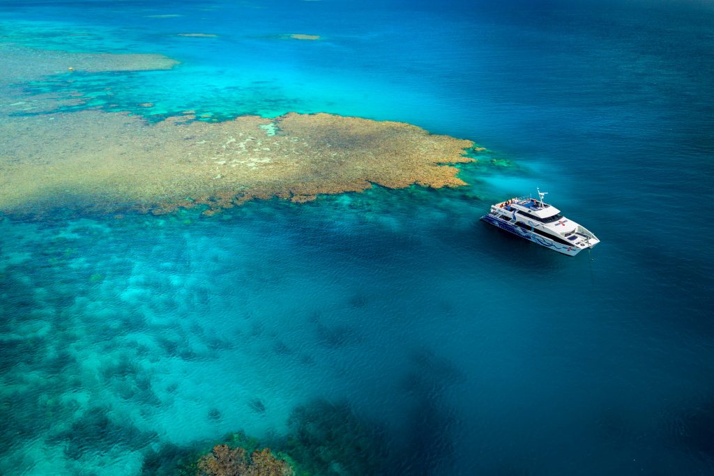 divers den reef site on the great barrier reef