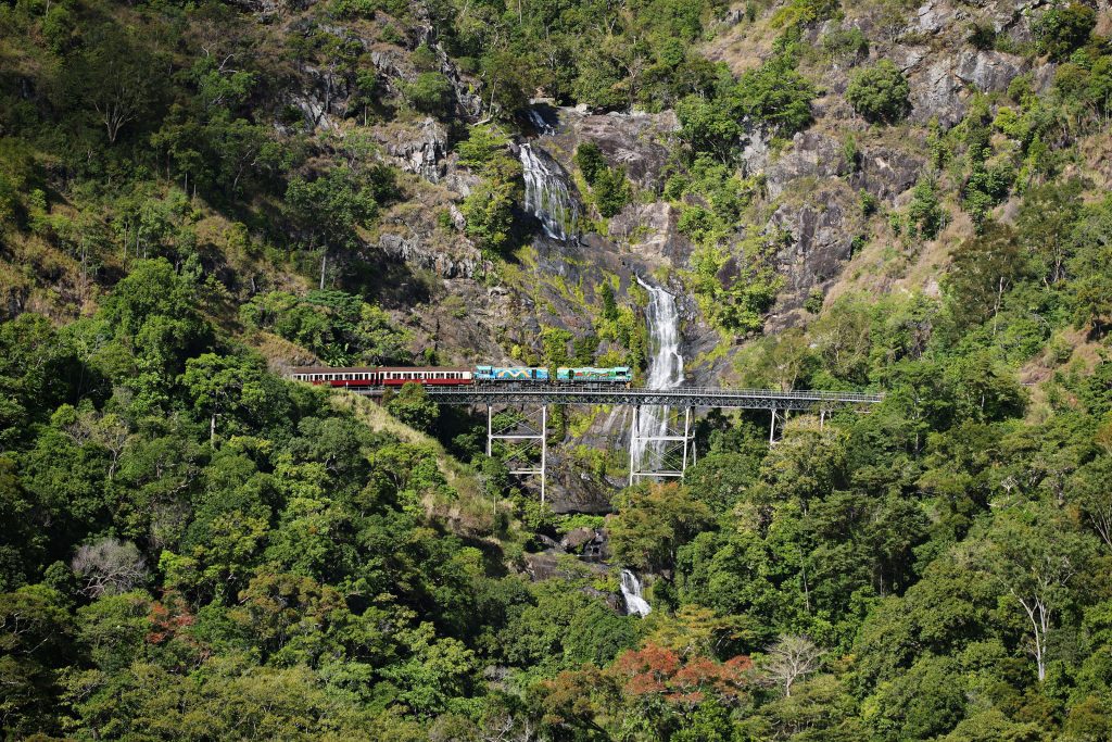 Kuranda Scenic Railway passing Stoney Creek Falls