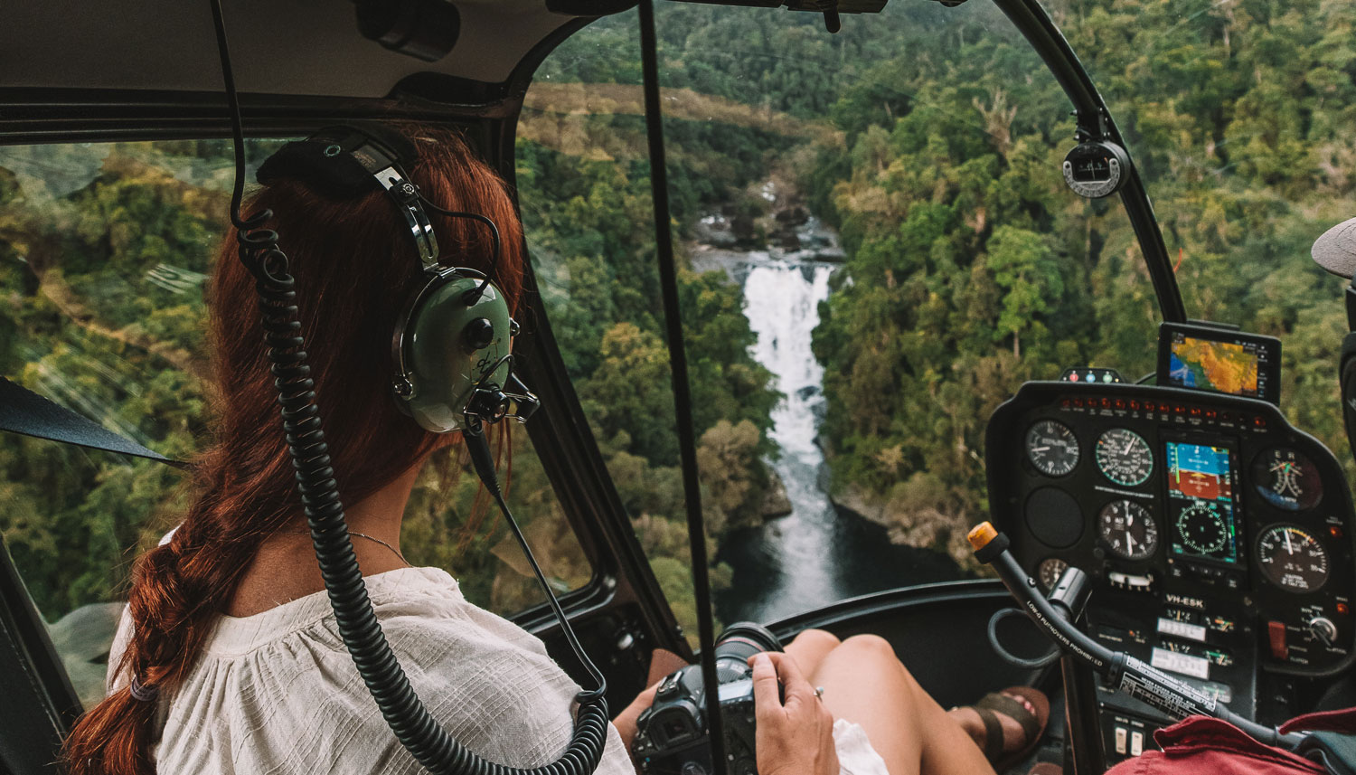 private helicopter flight over daintree waterfall
